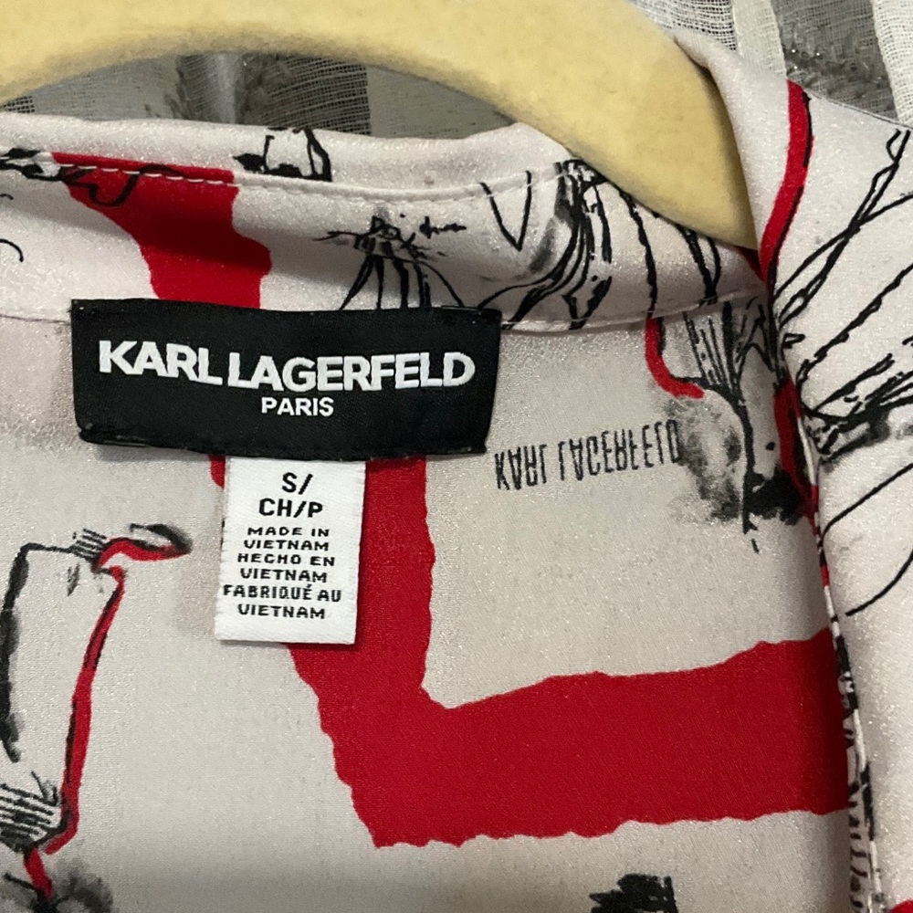 Karl Lagerfeld White Shirt with Black Sketches & Red Accents - Picture 2 of 3